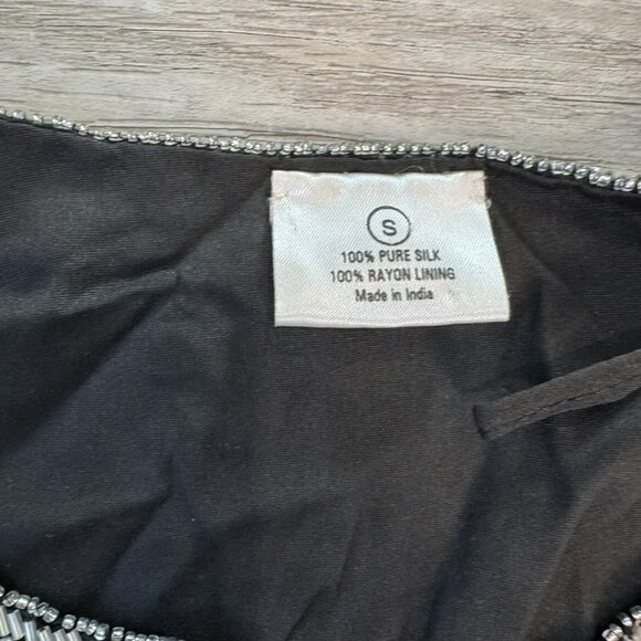 Black 100% silk beaded formal jacket silver beading lined size small K11 - Picture 2 of 7